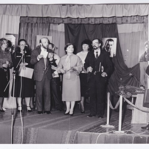 Урочисті вітання ювіляра І. Жилінського від колег, 1989 рік